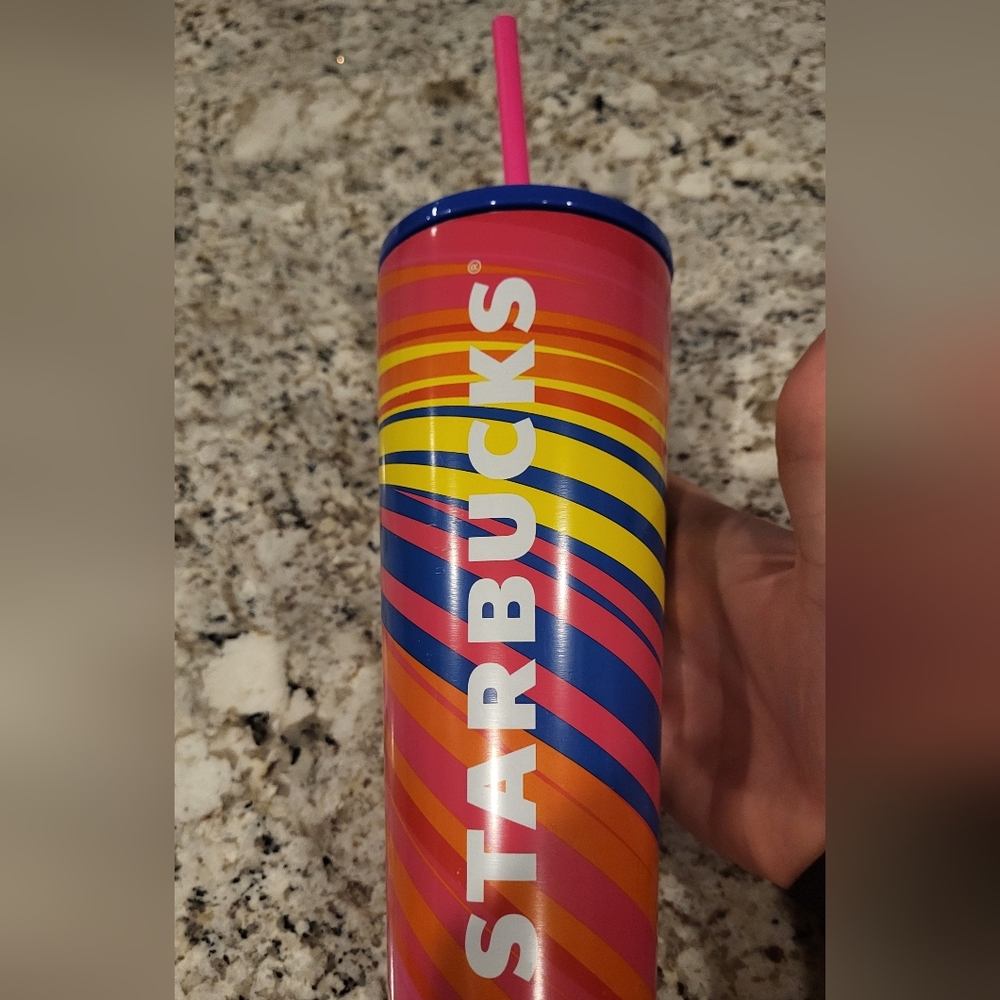 Starbucks Multicolor Swirl Tumbler with Straw.  Stainless Steel. 16 ounces